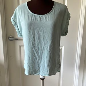 Light Blue Flowy Pink Rose Shirt. Size M
